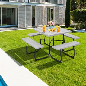 Conjunto de moveis jardim Mesa redonda e 4 bancos para 8 pessoas Carga 225 kg para jardim terraço campismo Cinzento