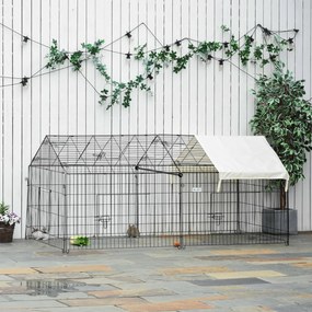 Gaiola para animais de estimação, estrutura em metal galvanizado, inclui 4 estacas de fixação ao solo, 220 x 103 x 103 cm, preto e bege