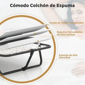 Cama dobrável 190 x 80 cm com colchão portátil para hóspedes com espuma viscoelástica Estrutura metálica resistente e molas Bege