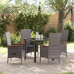 vidaXL Conjunto de Jantar de Jardim 5 Peças com Almofadas Cinza Rattan Poliéster