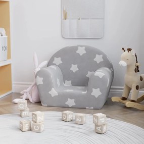 Sofá infantil de c/ estrelas pelúcia cinzento-claro