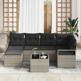Conjunto de Sofá de Jardim de 7 peças com almofadas cinza em rattan