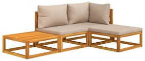 4pcs conj. lounge jardim madeira c/almofadões cinza-acastanhado