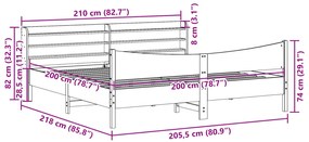 Estrutura de cama com cabeceira 200x200 cm pinho maciço