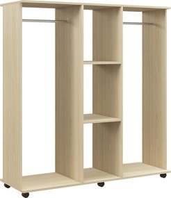 Guarda Roupa de Madeira Móvel Armário Roupeiro Aberto com 2 Barras para Pendurar e 3 Prateleiras 120x40x128 cm Madeira