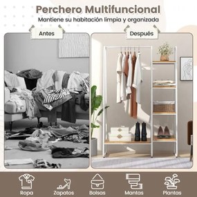 Guarda roupa aberto com 5 níveis Estantes para pendurar roupa 99,5 x 40 x 151 cm Natural