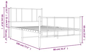 Estrutura de cama com cabeceira e pés 75x190 cm metal branco