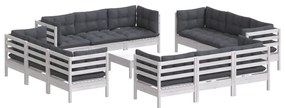 13 pcs conj. lounge de jardim com almofadões antracite pinho