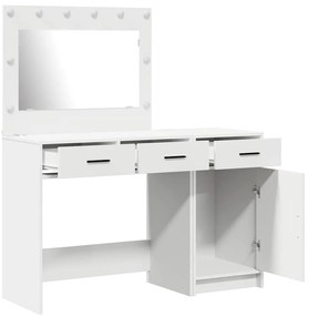 Conjunto de Mesa de Maquiagem de 2 Peças com LED em Madeira Branca