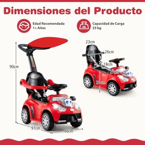 Andarilho crianças forma carro 3 em 1 Carro deslizante com guiador, buzina, música, luz e cinto de segurança Vermelho
