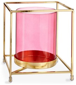 Castiçais Quadrado Cor de Rosa Dourado Metal Vidro (14 x 15,5 x 14 cm)