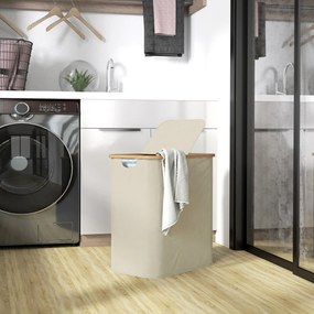 Cesto de roupa suja dobrável de dupla camada, 80 L, 54 x 34 x 58,5 cm com tampa e pegas ranhuradas, bege
