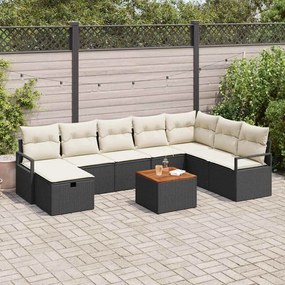 vidaXL Conjunto de Sofá de Jardim com almofada 9 pcs Preto vime PE