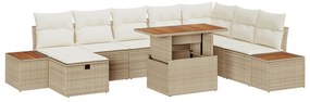 Conjunto de Sofá de Jardim vidaXL com 9 Peças e Almofadas Bejas Rattan