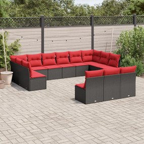 vidaXL 13 pcs conjunto sofás p/ jardim c/ almofadões vime PE castanho