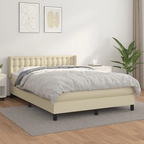 vidaXL Cama com molas/colchão 140x200 cm couro artificial cor creme