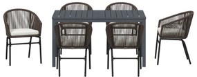 Conjunto de Jantar com 7 Peças com Almofadas Castanho em Rattan Poliés