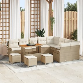 Conjunto de Sofá de Jardim vidaXL 13 Peças com Almofadas Bege Rattan P