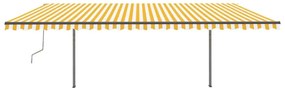 Toldo retrátil manual com postes 3,5x2,5 m amarelo e branco