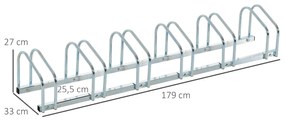 Estacionamento para 6 Bicicletas Suporte de Aço para Estacionar Bicicletas no Chão para Interior e Exterior 179x33x27 cm Prata
