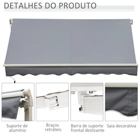 Outsunny Toldo Manual Retrátil com Manivela 295x245cm Toldo Enrolável Alumínio com Proteção Solar para Janela Portas Balcão Terraço Exterior Cinza