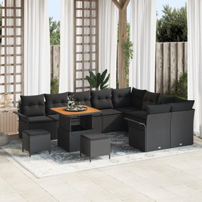 Conjunto de Sofá de Jardim vidaXL 12 Peças com Almofadas Preto Vime Ac