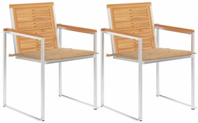 vidaXL Cadeiras de jardim com almofadões 2 pcs teca maciça e aço
