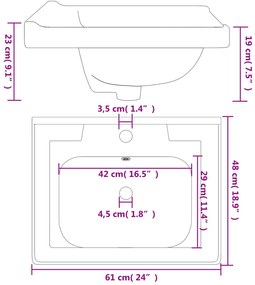 Lavatório casa de banho retangular 61x48x23 cm cerâmica branco