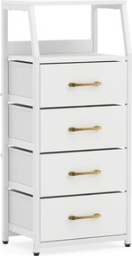 Cómoda de 4 Gavetas, 40,5 x 29 x 94 cm, Gavetas de Tecido Removíveis, Branco