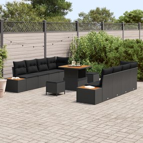 Conjunto de Sofá de Jardim vidaXL com Almofadas Preto Vime PE Acácia,