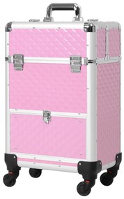 HOMCOM Mala de Maquilhagem Profissional com Gaveta Estojo de Maquilhagem com Rodas para Viagem Trabalho 34x25x62 cm Rosa | Aosom Portugal