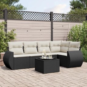 6 pcs conjunto sofás de jardim c/ almofadões vime PE preto