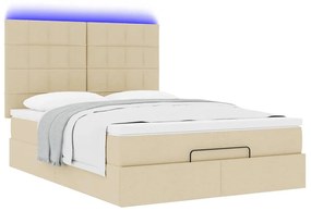 Estrutura de cama otomana com colchão tecido creme 140x200cm