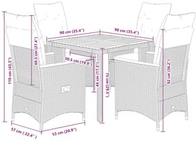 5 pcs conjunto de jantar p/ jardim c/ almofadões vime PE preto