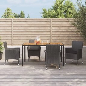 vidaXL 5 pcs conjunto de jantar p/ jardim c/ almofadões vime PE preto
