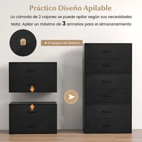 Armario de arrumação empilhável de 2 gavetas sala de estar Escritório de estudo Preto