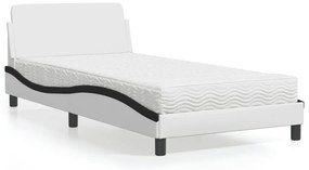 vidaXL Cama com colchão 100x200 cm couro artificial branco e preto