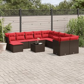 vidaXL 12 pcs conjunto de sofás jardim com almofadões vime PE castanho