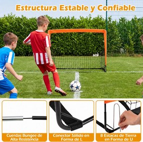 Conjunto de 2 Balizas de Futebol Infantis Pop-up, 114 x 96,5 x 99,5 cm, Postes de Fibra de Vidro