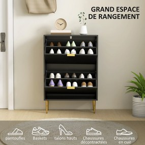 Sapateira 60 x 24 x 91,5 cm com capacidade para 12 pares, com 2 gavetas rebatíveis, portas caneladas e prateleiras ajustáveis, preto