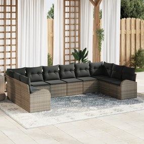 Conjunto de Sofá de Jardim vidaXL de 10 Peças com Almofadas Cinza Vime