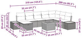 Conjunto de Sofá de Jardim com Almofadas Rattan Polipropileno Preto de