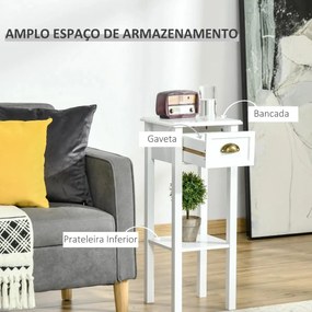 Mesa de Apoio com Gaveta e Prateleira de Armazenamento Estilo Moderno 30x30x75cm Branco