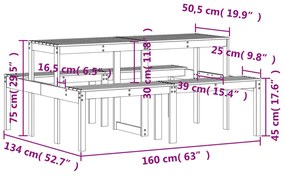 Mesa de piquenique 160x134x75 cm madeira de pinho maciça branco