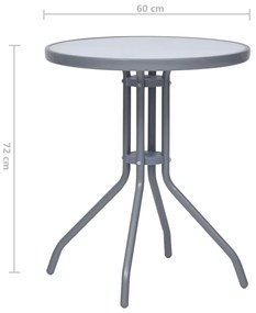Mesa de jardim 60 cm aço e vidro cinzento-claro