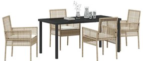 Conjunto de Jantar de Jardim com Almofadas Bege em Rattan Sintético