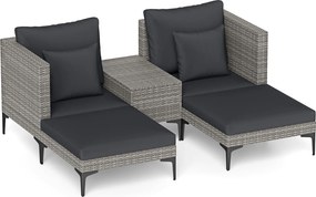Conjunto jardim de rattan para exterior de 5 peças com mesa auxiliar, 2 sofás, 2 apoios para os pés, almofadas e travesseiros macios, modular, para pá