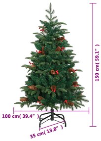 Árvore de Natal artificial articulada c/ pinhas e bagas 150 cm