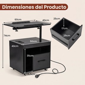 Conjunto de 2 Mesas de Cabeceira Ajustáveis, 60 x 40 x 74 cm, Luz LED Integrada, Preto