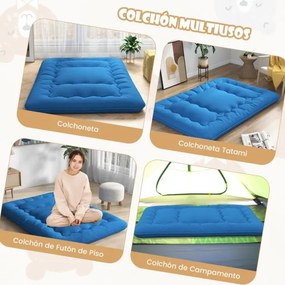 Colchão de enrolar Tapete de chão Tatami com capa lavável Tapete portátil com saco de transporte 200 x 140 x 10 cm Azul